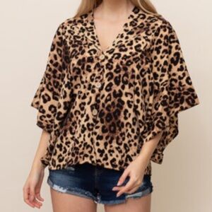 Silk cheetah kimono style blouse